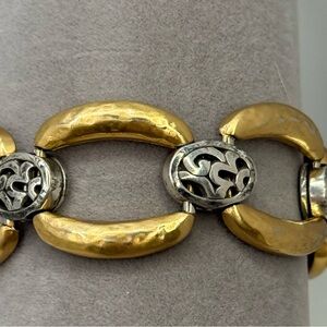 Brighton Hammered Link Bracelet 7” Two Tone Gold Silver Chunky Statement